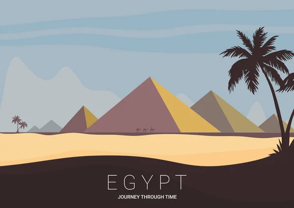 Vista Del Desierto Egipto Pirámides Plana Vector Ilustración Vector — Archivo Imágenes Vectoriales