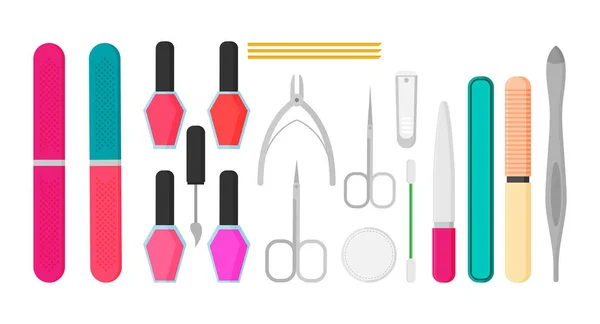 Cosmetic Tools Manicure Icons Vector Illustration Flat Style Design — Stock Vector