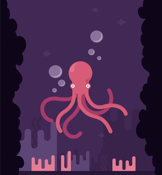 Lindo Pulpo Dibujos Animados Bajo Agua Vector Ilustración — Vector de stock