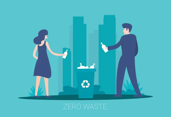 Mülltrennung Plastikflaschen Müllsäcke Sammeln — Stockvektor