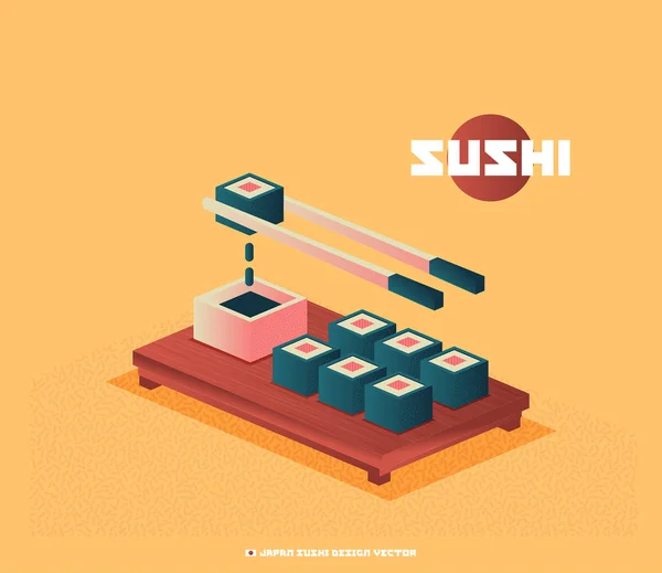Ilustración Comida Rollo Sushi Con Nori Concepto Isométrico Moderno Del — Vector de stock