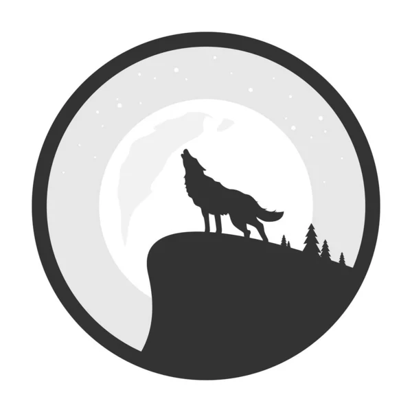 Вовк Скелі Вночі — стоковий вектор