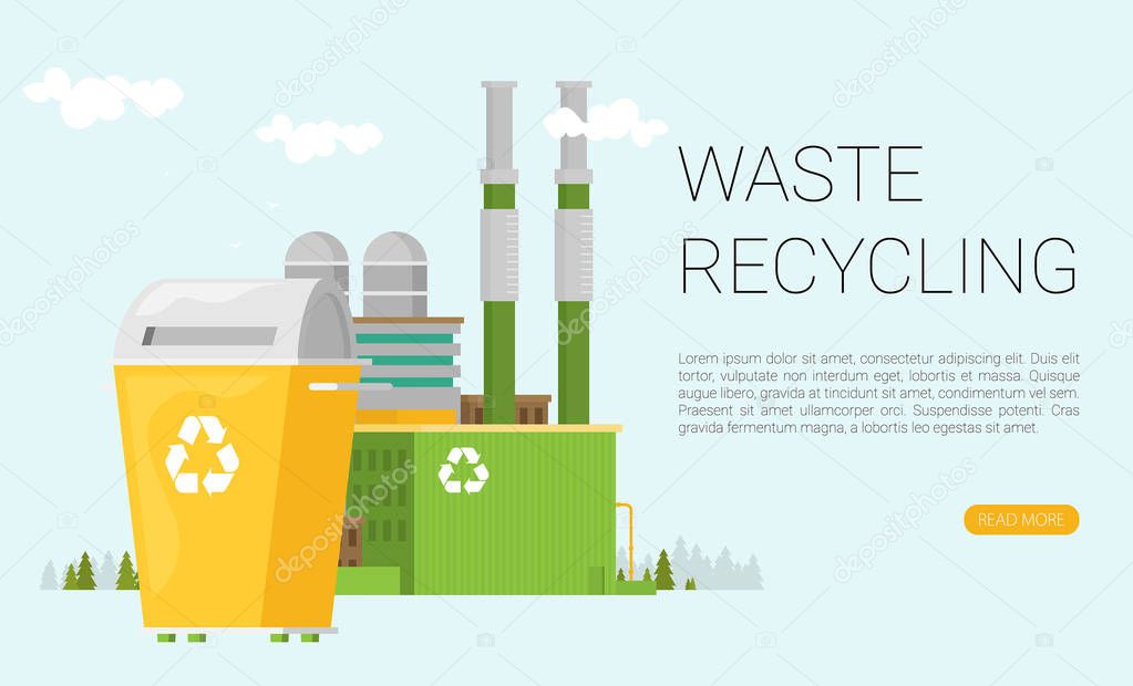 Waste Recycling Concept. Rubbish recycling plant, vector