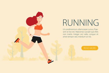 Hareket halindeki kadın. Açık havada düz vektör eğitimi..