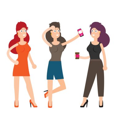 beyaz karikatür düz vektör izole genç kadın kolajı 