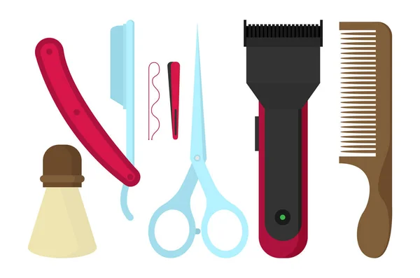 Ensemble Outils Coiffeur Bande Dessinée Isolé Sur Fond Blanc — Image vectorielle