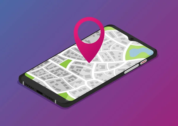 Mappa Della Città Smartphone Grafica Vettoriale Piatta — Vettoriale Stock