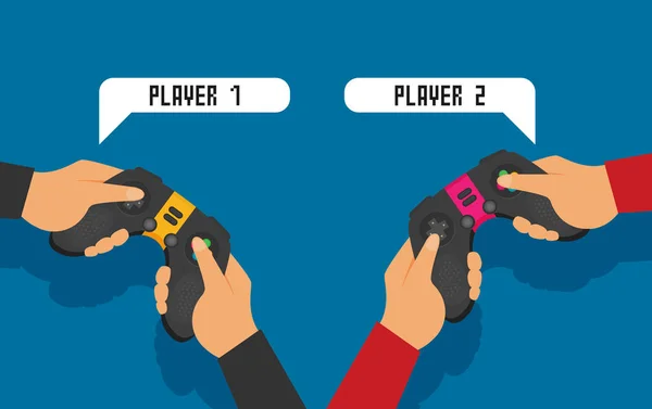 Manos Dos Jugadores Con Joysticks — Vector de stock