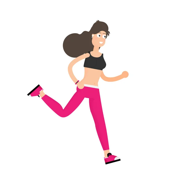 运动中的女跑步者 训练室外扁平矢量 — 图库矢量图片