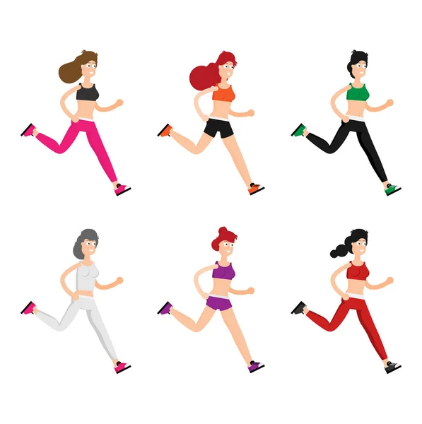 Correr Mujeres Movimiento Formación Vector Plano Aire Libre — Vector de stock