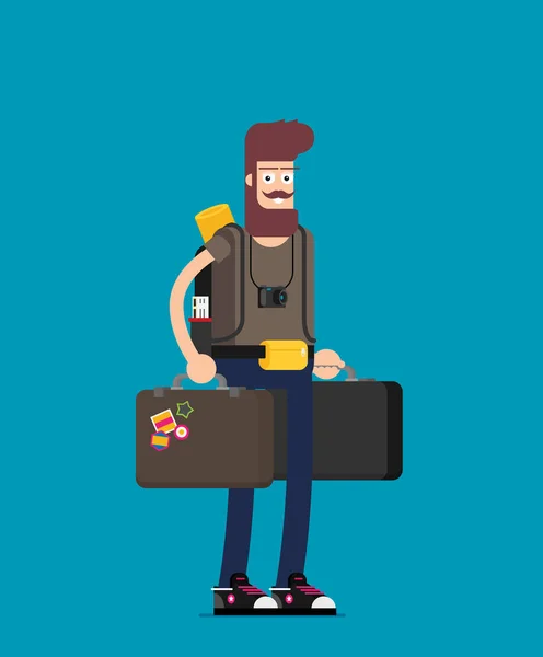 Travelling Man Suitcases — Stock Vector
