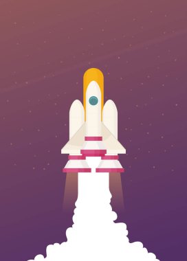 Gökyüzü uçan uzay roketler, düz tasarım renkli vektör illüstrasyon