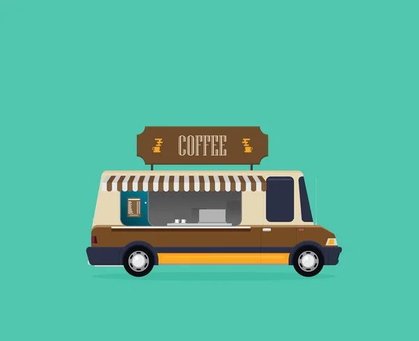 Camion Avec Nourriture Sur Café Rue Illustration Vectorielle — Image vectorielle