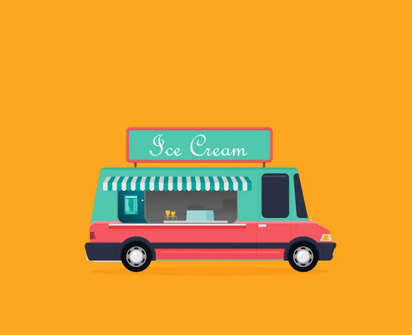 Camion Con Cibo Sul Caffè Strada Illustrazione Vettoriale — Vettoriale Stock
