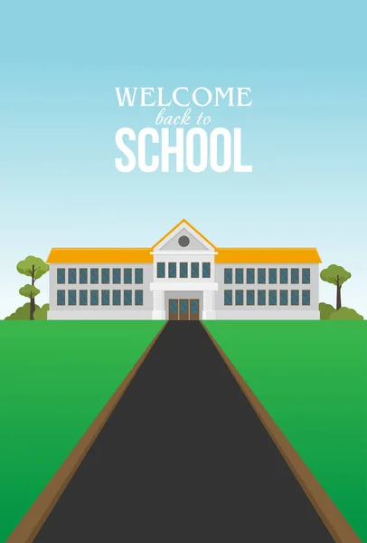 Flache Illustration Des Schulgebäudes Für Den Schulweg — Stockvektor