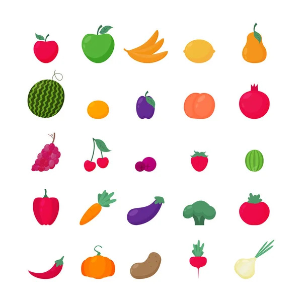 Iconos Frutas Verduras Con Fondo Blanco — Vector de stock