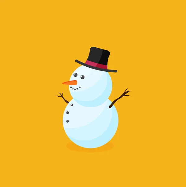 Снеговик Зимней Шляпе Желтом Фоне — стоковый вектор