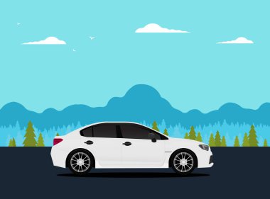 Doğayla iç içe bir araba. Vektör illüstrasyonu.