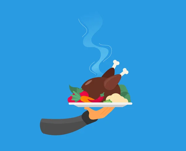 Διάνυσμα Επίπεδη Απεικόνιση Ζεστό Μαγειρεμένο Κοτόπουλο — Διανυσματικό Αρχείο