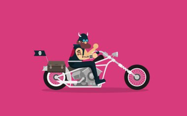 Vektör sanatı, klasik motosiklet, vahşi çizgi film motorcusu.