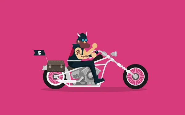 Arte Vectorial Motocicleta Clásica Con Brutal Motociclista Dibujos Animados — Archivo Imágenes Vectoriales