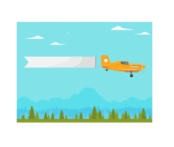 Летающий Винтажный Самолет Рекламным Баннером Современной Плоской Концепции Шаблон Текстового — стоковый вектор