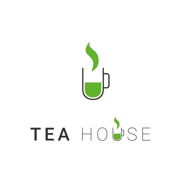 Flat Vector Tea House Shop Logo — Stock Vector