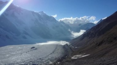 Beautiful mountains of the Caucasus. Fog in the mountains. Glacier /   .   . 