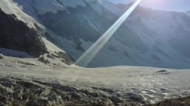 Beautiful mountains of the Caucasus. Fog in the mountains. Glacier /   .   . 
