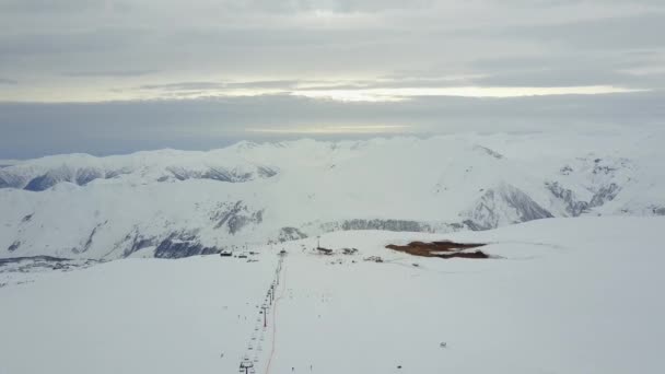 Ski Resort Landing Drone Georgia Gudauri — Stock Video