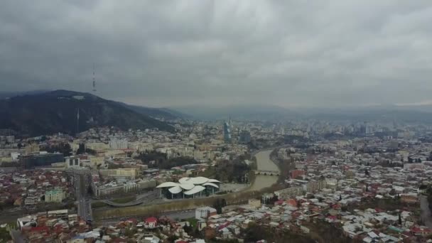Luchtfoto Panorama Tbilisi Georgië — Stockvideo