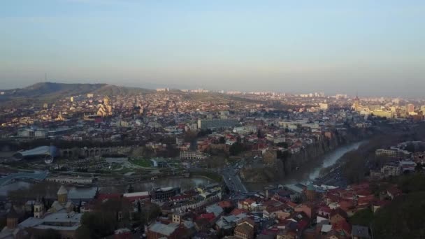 Panorama Över Tbilisi Gamla Staden Skytte Punkt Mor Georgien Kvällen — Stockvideo