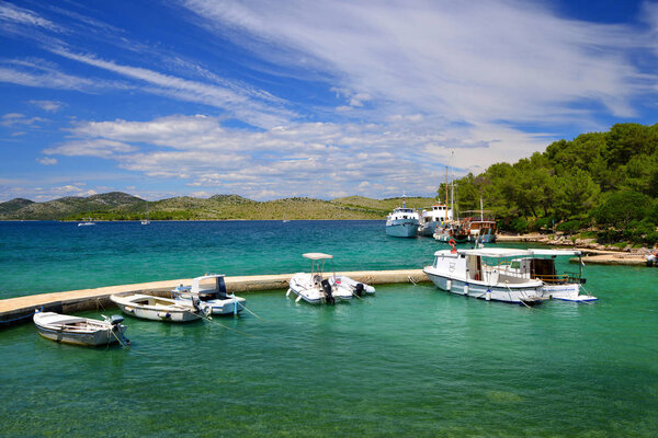 Boats in Nature park Telascica. Dugi Otok island, Croatia.