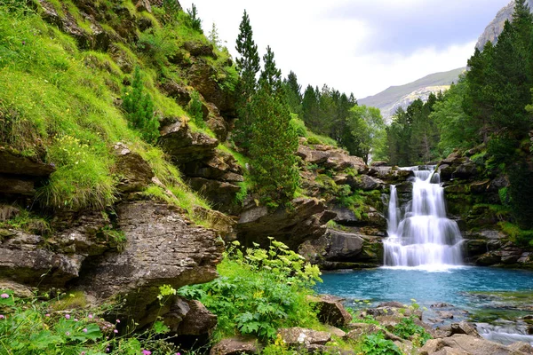 Waterfall in Ordesa and Monte Perdido National Park.  Pyrenees mountain. Province of Huesca, Spain.