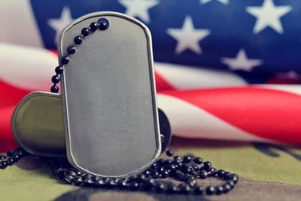 Bandeira Americana Soldados Badges Veterans Conceito Dia — Fotografia de Stock