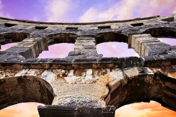 Anfiteatro Romano Pula Pôr Sol Monumento Antigo Croácia — Fotografia de Stock