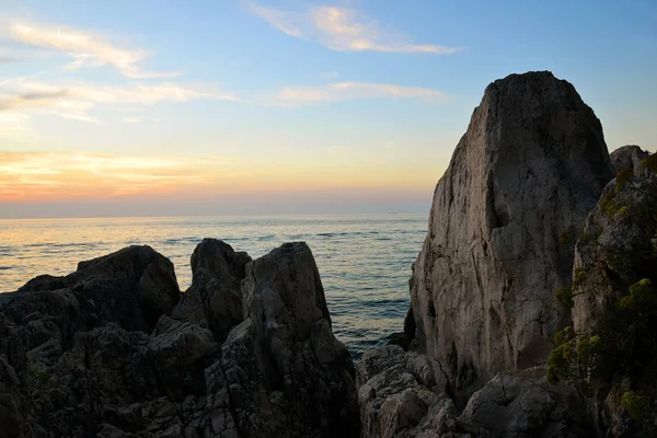 Felsigen Küsten Der Adria Bei Sonnenuntergang Kroatien — Stockfoto