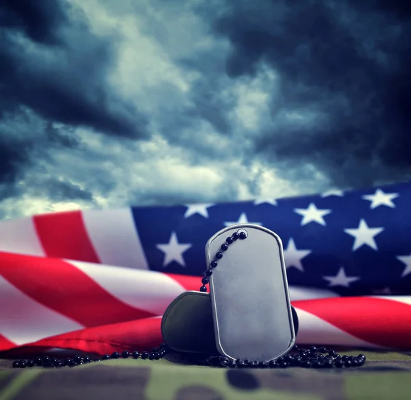 American Flag Soldiers Badges Veterans Memorial Day Concept — Stock Photo, Image