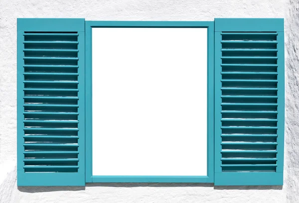 Blue Wooden Window Open Shutter — Stock Photo, Image