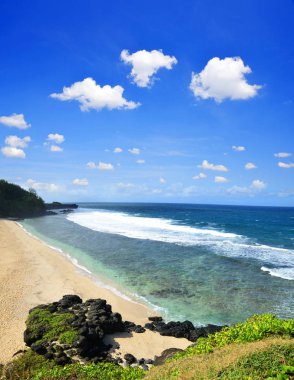 Mauritius adasının güneyinde Souillac uçurumdan güzel tropikal plaj Gris Gris görünümü. Hint okyanusu.