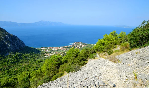 Vista Cidade Gradac Costa Mar Adriático Partir Montanha Rilic Riviera — Fotografia de Stock