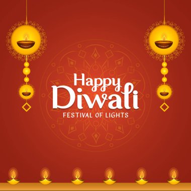 Hint festivali Diwali bayrak, arkaplan ve yaratıcı festival elementleriyle birlikte afiş, arkaplan ve poster için kutlama vektörü çizimi. 
