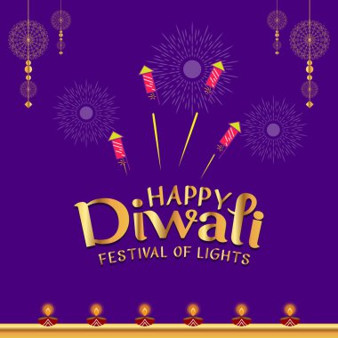 Hint festivali Diwali bayrak, arkaplan ve yaratıcı festival elementleriyle birlikte afiş, arkaplan ve poster için kutlama vektörü çizimi. 