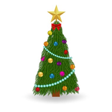 Beyaz arkaplanda Noel ağacı illüstrasyonu.