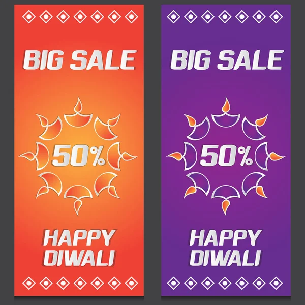 Banderas Celebración Diwali Festival Indio Venta Con Elementos Festivos Creativos — Vector de stock