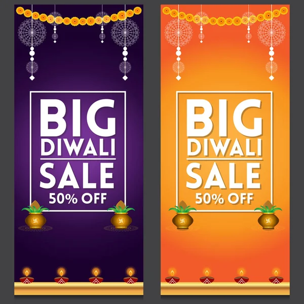 Banderas Celebración Diwali Festival Indio Venta Con Elementos Festivos Creativos — Vector de stock