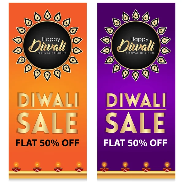 Banderas Celebración Diwali Festival Indio Venta Con Elementos Festivos Creativos — Vector de stock