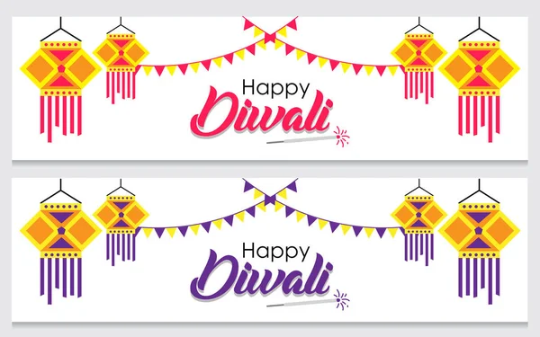 Bandeiras Celebração Diwali Festival Indiano Com Elementos Festivos Criativos — Vetor de Stock