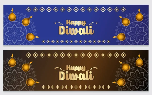 Bandeiras Celebração Diwali Festival Indiano Com Elementos Festivos Criativos — Vetor de Stock