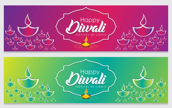 Fête Indienne Diwali Bannières Célébration Avec Des Éléments Fête Créatifs — Image vectorielle